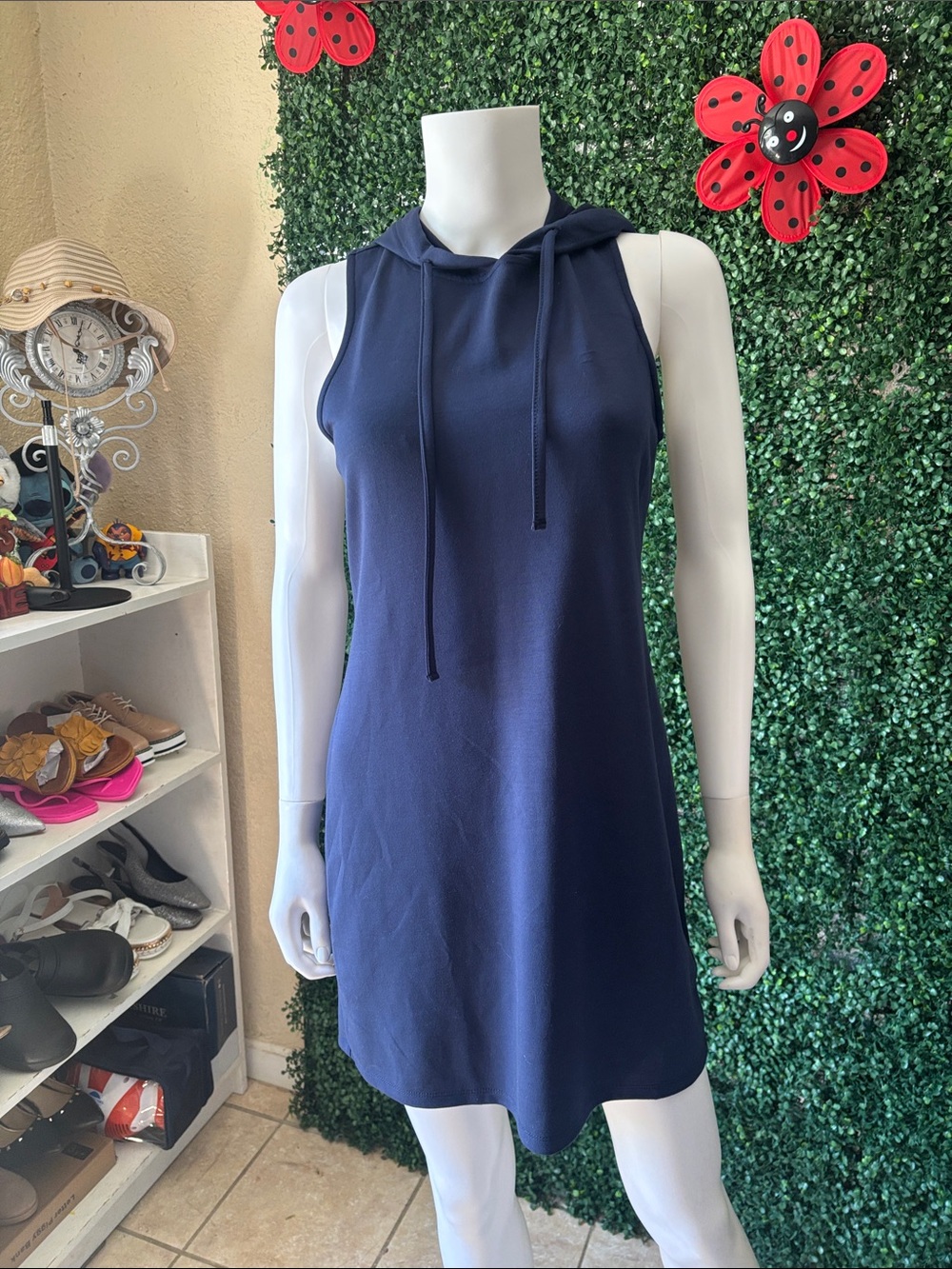 Versona Navy Sleeveless Hooded Mini Dress.       A5